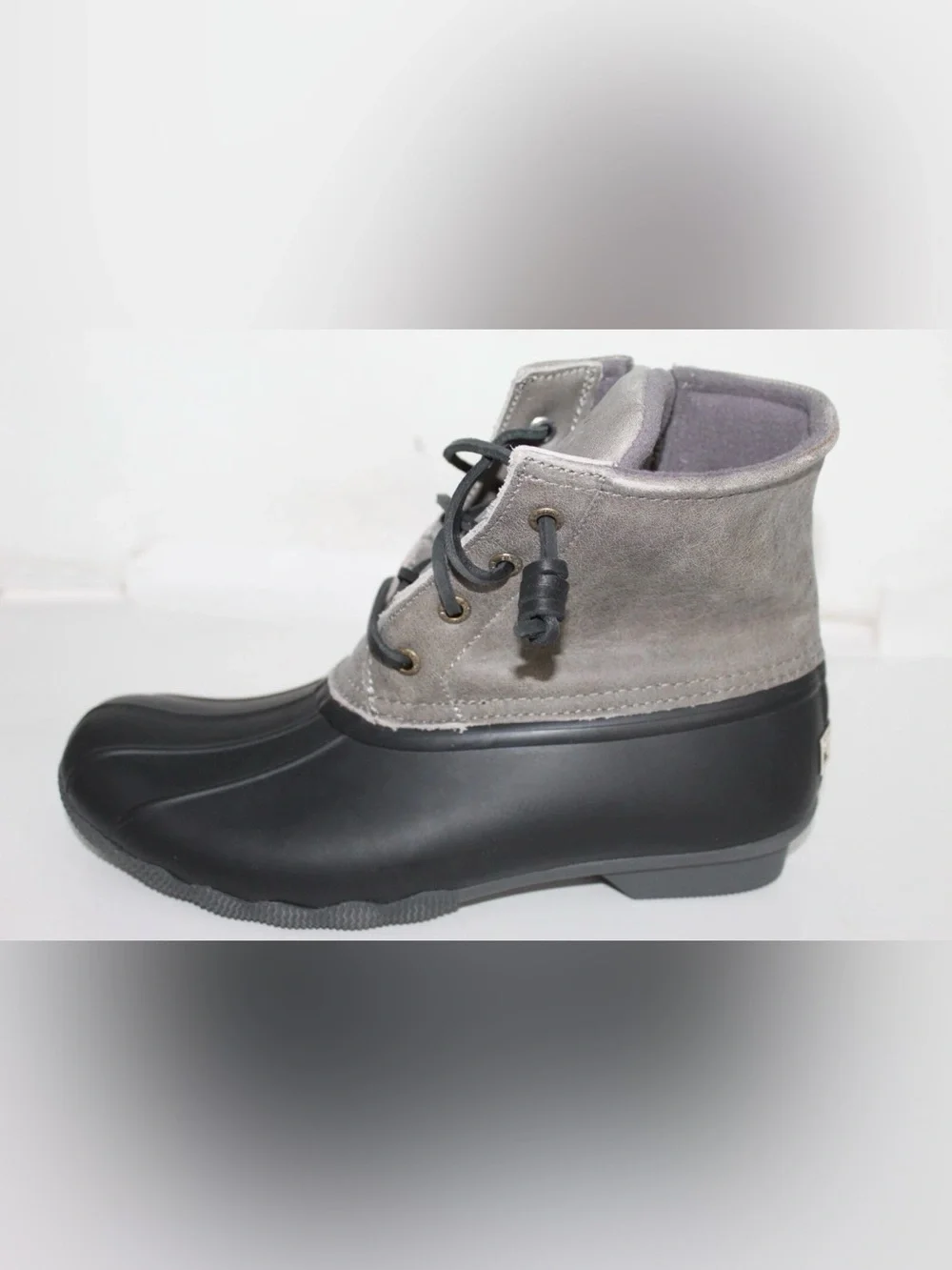 Sperry Gray Suede Upper Black Rubber Lower Duck Boots